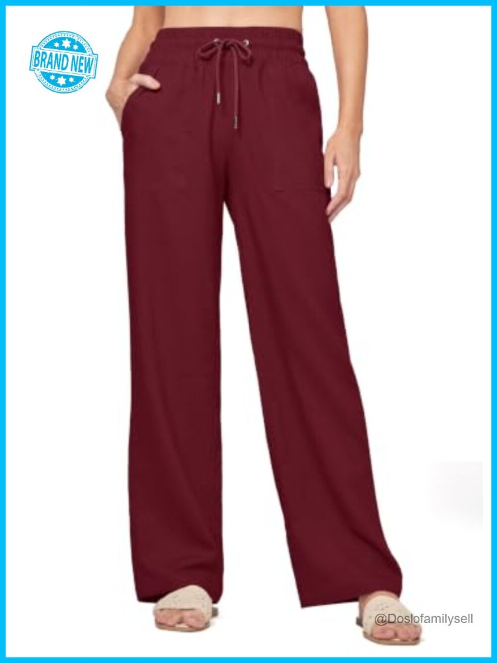 Wide Leg Palazzo Linen Pants Elastic Waist Drawstring Trousers
